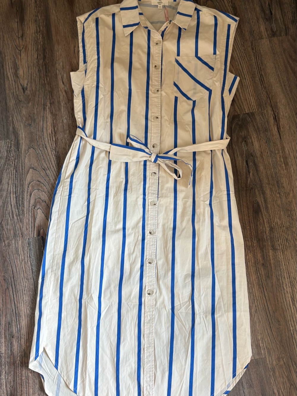 entro White Sleeveless Button-Front Dress with Blue Stripes